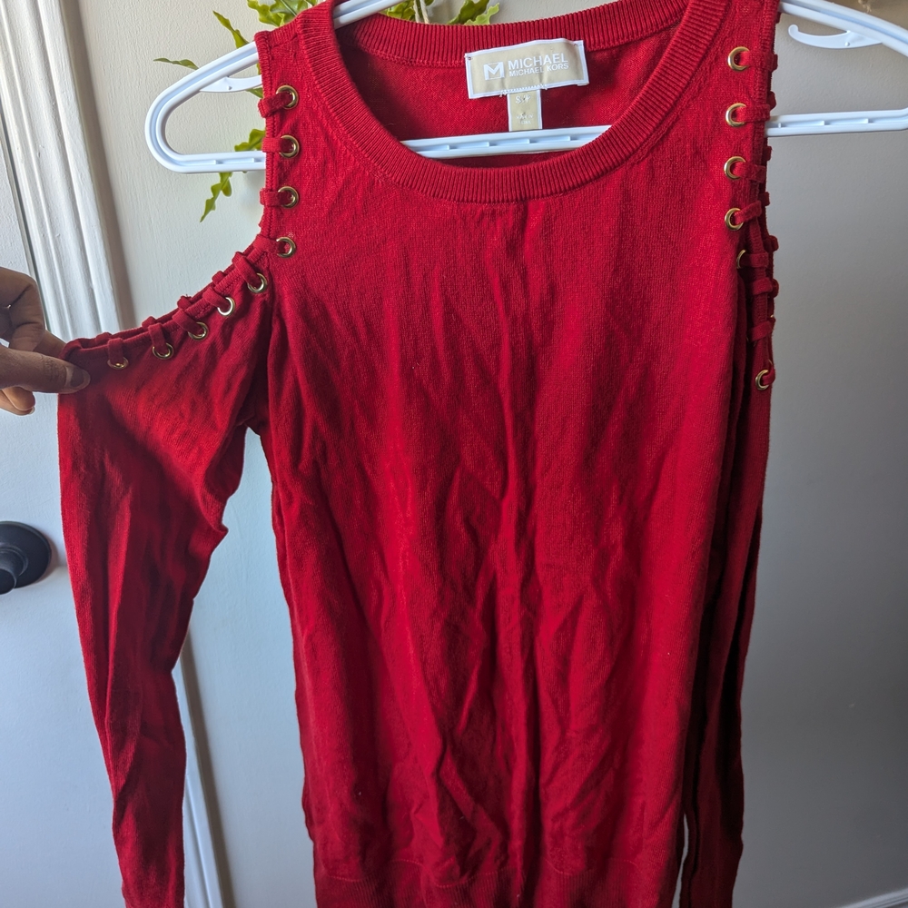Michael Kors Red Cold Shoulder Top